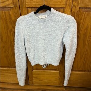 Meshki White Fuzzy Cropped Sweater Top